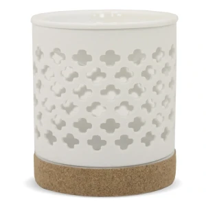 Kominek ceramiczny Duży Krzyżyk 11 x 9,5 x 9,5 cm (biały, korkowa podstawa)