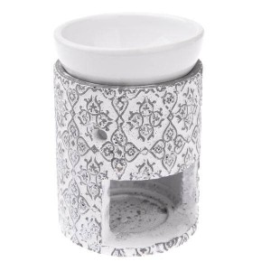 Kominek ceramiczny 9,5 x 12 x 9,5 cm (biały z szarymi zdobieniami)