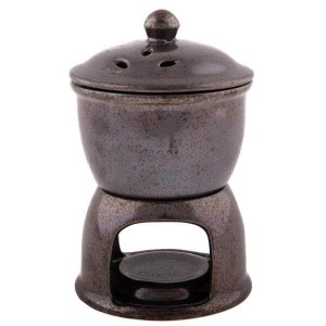 Kominek ceramiczny z pokrywą 10 x 12 x 10 cm (brązowy)