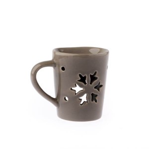 Kominek ceramiczny kubek ze śnieżynką 12,5 x 11 x 9 cm (brązowy)
