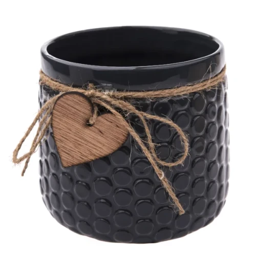 Osłonka ceramiczna Serca 12,5 x 13 x 13 cm (ciemno szara)