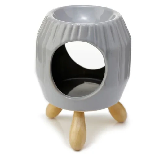 Kominek ceramiczny na nóżkach 12 x 9 x 9 (szary, prążkowany)