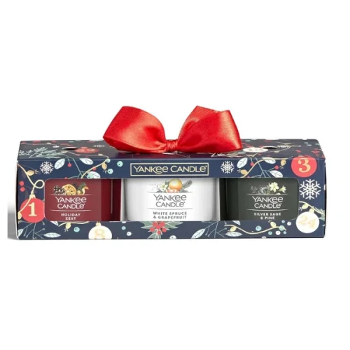 Zestaw Yankee Candle Countdown to Christmas 3 mini świece, granatowy