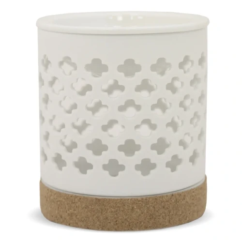 Kominek ceramiczny Duży Krzyżyk 11 x 9,5 x 9,5 cm (biały, korkowa podstawa)