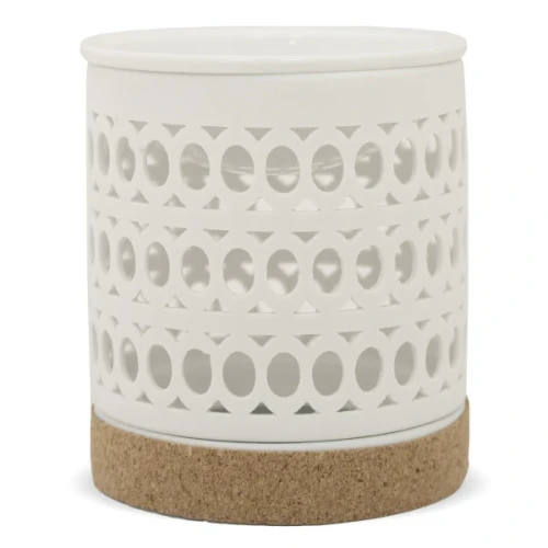 Kominek ceramiczny Elipsa 11 x 9,5 x 9,5 cm (biały, korkowa podstawa)