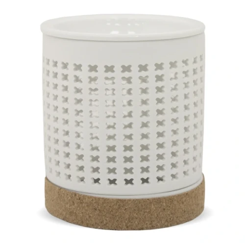 Kominek ceramiczny Mały Krzyżyk 11 x 9,5 x 9,5 cm (biały, korkowa podstawa)