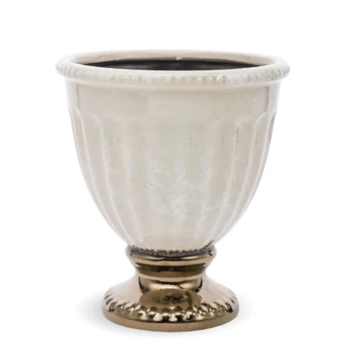 Osłonka kamionkowa 16,5x15x15 cm (beżowa ze złotą podstawą)