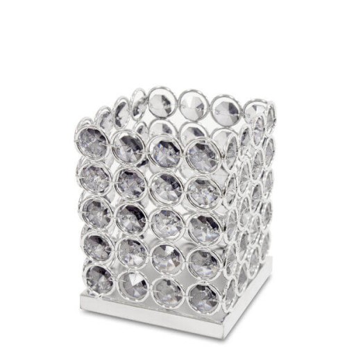 Świecznik kryształowy 11 x 8,5 x 8,5 cm (srebrny)