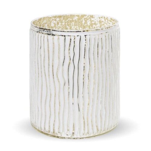 Świecznik szklany 11 x 9,5 x 9,5 cm (biało-złoty)