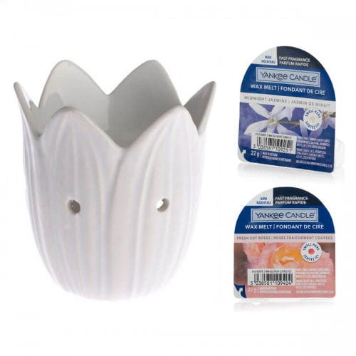 Kominek ceramiczny kwiat + 2 woski Yankee Candle