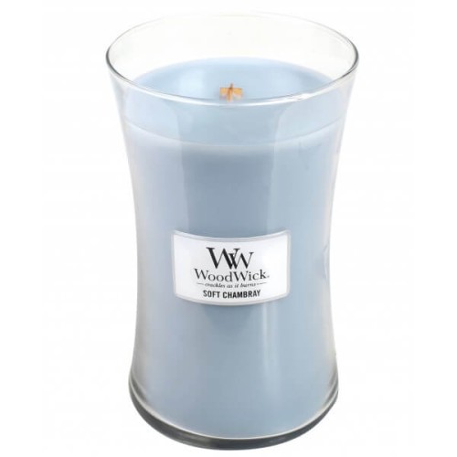 Świeca WoodWick Soft Chambray, duża (609g)