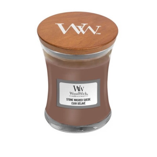 Świeca WoodWick Stone Washed Suede, mała (85g)