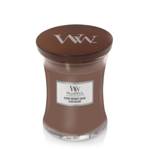 Świeca WoodWick Stone Washed Suede, średnia (275g)