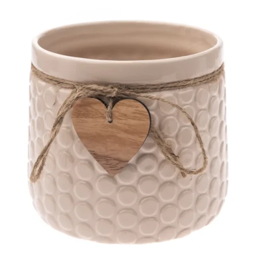 Osłonka ceramiczna Serca 12,5 x 13 x 13 cm (beżowa)