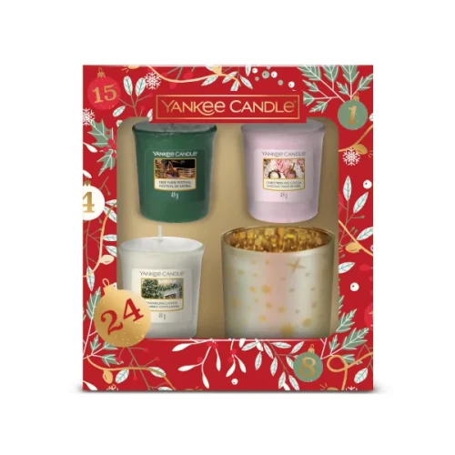 Zestaw Yankee Candle Countdown to Christmas 3 samplery + świecznik