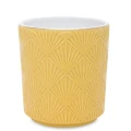 Osłonka ceramiczna 14 x 13 x 13 cm (musztardowa, motyw roślinny)
