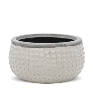 Osłonka ceramiczna 9 x 16,5 x 16,5 cm (beżowa, szare zdobienie)