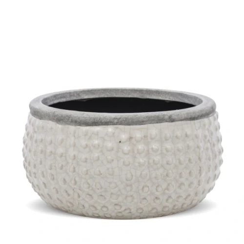 Osłonka ceramiczna 9 x 16,5 x 16,5 cm (beżowa, szare zdobienie)