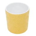 Osłonka ceramiczna 14 x 13 x 13 cm (musztardowa, motyw roślinny)_środek