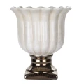 Osłonka kamionkowa Kielich 16 x 14,5 x 14,5 cm (beżowa, złote zdobienie)_przybliżenie
