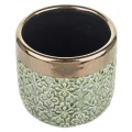 Osłonka ceramiczna 10 x 11,5 x 11,5 cm (zielona, złote zdobienia)_przybliżenie