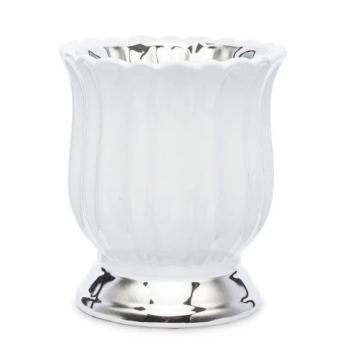 Osłonka ceramiczna 17,5 x 15,5 x 15,5 cm (biała ze srebrnym zdobieniem)