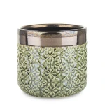 Osłonka ceramiczna 13 x 14,5 x 14,5 cm (zielona, złote zdobienia)