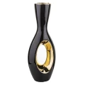 Wazon ceramiczny 30 x 11 x 6,5 cm (czarny, złote zdobienia)_przód