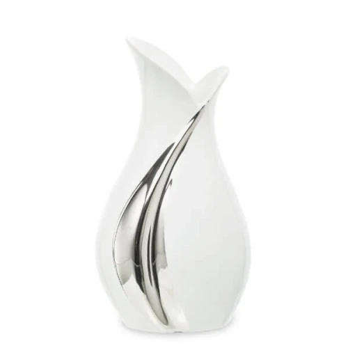 Wazon ceramiczny 26 x 14 x 8,5 cm (biały, srebrne zdobienia)