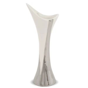Wazon ceramiczny 24 x 9,5 x 7 cm (biały ze srebrnymi zdobieniami)