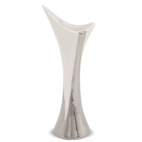 Wazon ceramiczny 24 x 9,5 x 7 cm (biały ze srebrnymi zdobieniami)