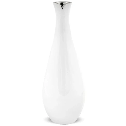 Wazon ceramiczny 30 x 10 x 10 cm (biały ze srebrnymi zdobieniami)