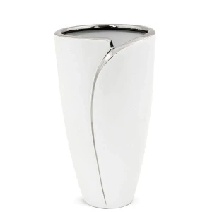 Wazon ceramiczny 24 x 13 x 13 cm (biały ze srebrnymi zdobieniami)