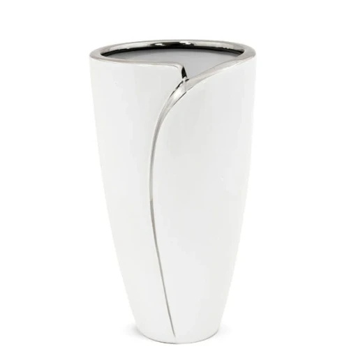 Wazon ceramiczny 24 x 13 x 13 cm (biały ze srebrnymi zdobieniami)