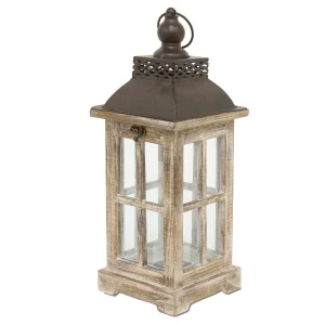 Lampion drewniany 45 x 15,5 x 15,5 cm (przecierany brązowy)