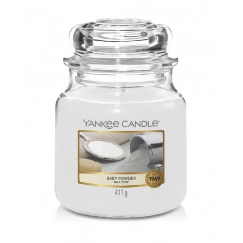 Świeca Yankee Candle Baby Powder, średni słoik (411g)