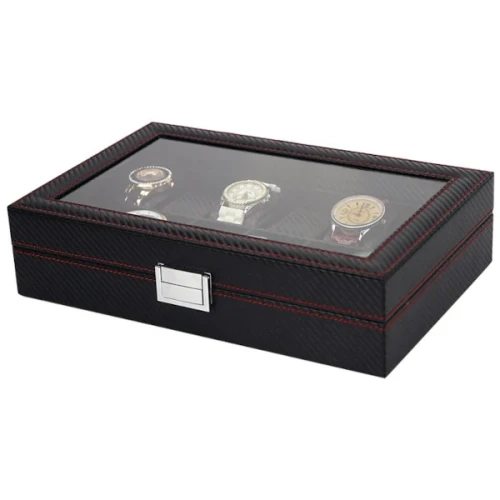 Szkatułka na 10 zegarków Karbon 8 x 28 x 21,5 cm (czarna)
