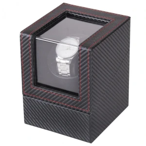 Szkatułka na zegarek Rotomat 16 x 12 x 13 cm (czarna, czerwona nić)