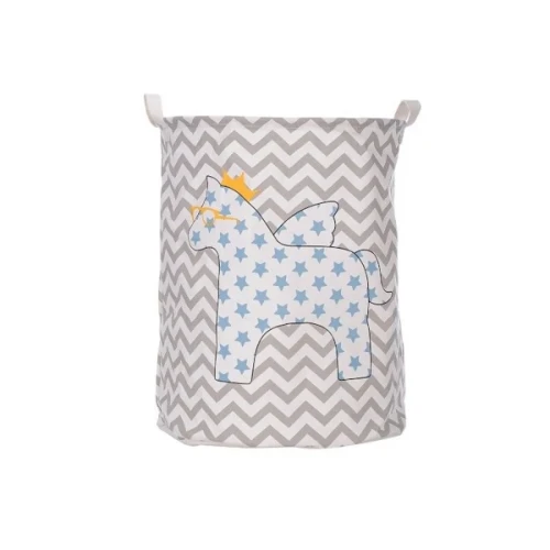 Materiałowy kosz na zabawki Pegaz w okularach 45 x 35 x 35 cm (szaro-biały)