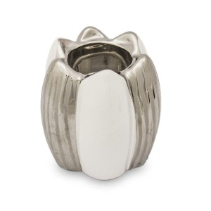 Świecznik ceramiczny 10 x 8 x 8 cm (biały ze srebrnymi zdobieniami)