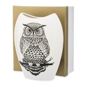 Wazon porcelanowy Sowa 20 x 16 x 6 cm (biały z czarnymi zdobieniami)