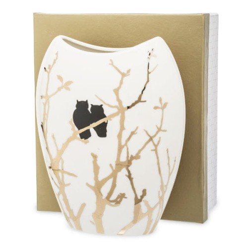 Wazon porcelanowy Sowy 20 x 16 x 6 cm (biały ze złotymi zdobieniami)
