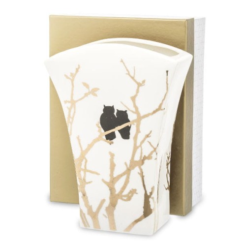 Wazon porcelanowy Sowy 20,5 x 15 x 6,5 cm (biały ze złotymi zdobieniami)