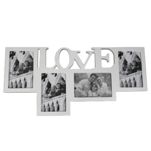 Drewniana multirama Love na 4 zdjęcia 10 x 15cm (biała)