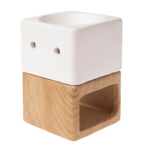 Kominek ceramiczny 8,5 x 12 x 8,5 cm (biały + imitacja drewna)