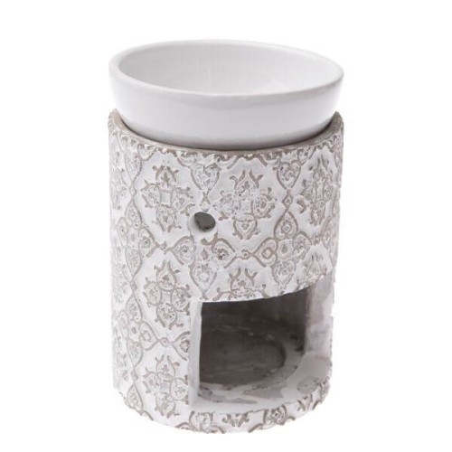 Kominek ceramiczny 9,5 x 12 x 9,5 cm (biały z beżowymi zdobieniami)