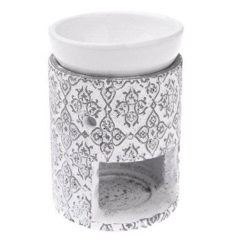 Kominek ceramiczny 9,5 x 12 x 9,5 cm (biały z szarymi zdobieniami)