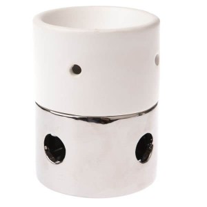 Kominek ceramiczny 9 x 11,5 x 9 cm (biały ze srebrnymi zdobieniami)
