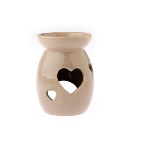 Kominek ceramiczny serca 9,8 x 14 x 9,8 cm (beżowy)