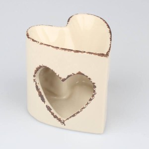 Kominek ceramiczny serce 9,5 x 11 x 9,5 cm (beżowy)